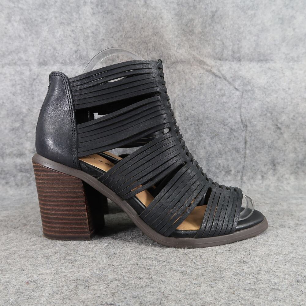 Lucky Brand Shoes Womens 7 Sandal Bootie Block Heel Open Toe Leather Zip Black